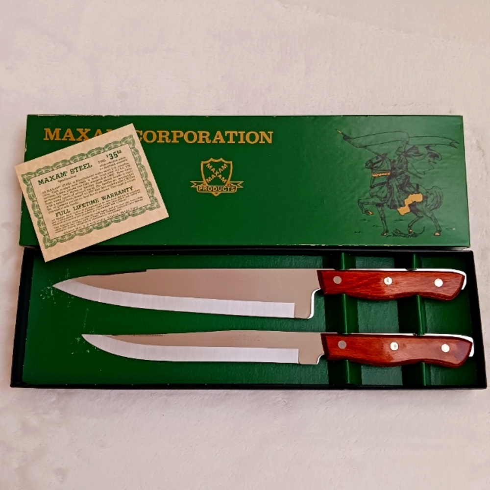 Maxam Steel Knife Set with Wooden Handles